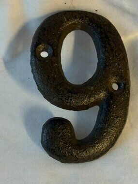 Number "9" (Nine) House Adress Number Solid Cast Iron 3 5/8" tall 13021-7